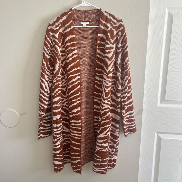 Nine West Jacquard Long Cardigan Zebra Print Sweater Burnt Orange Women XL - Picture 7 of 7